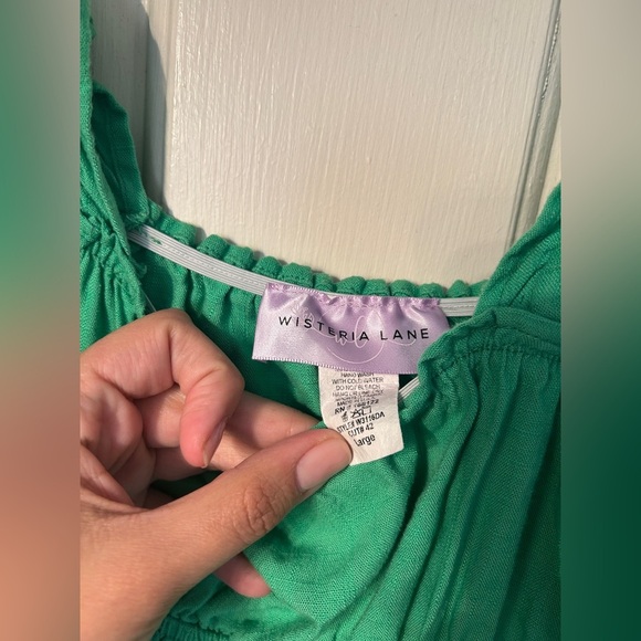 Green Smocked Sundress with Puff Sleeves - Picture 2 of 4